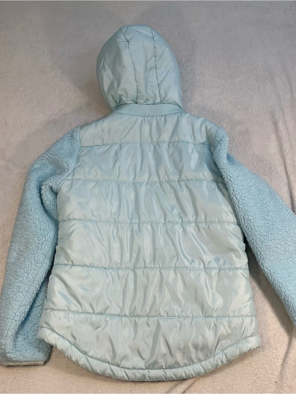 Justice Girls 12/14 Light Blue Hooded Puffer with Fleece/Serpa Sleeves